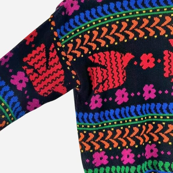 Vintage 80s Pandora Sweater Bright Bird Floral Knit Colorful Jumper l Medium - Picture 5 of 8